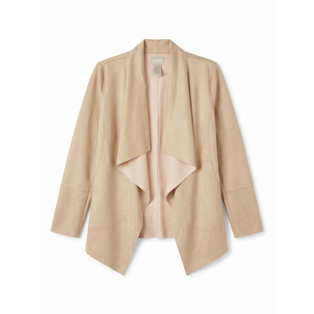 Chicos Travelers Small Open Cardigan Nuetral Boho Chic Beige Business Corporate